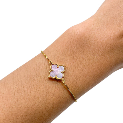 Pink Mother of Pearl Flower Adjustable Bolo Bracelet gold