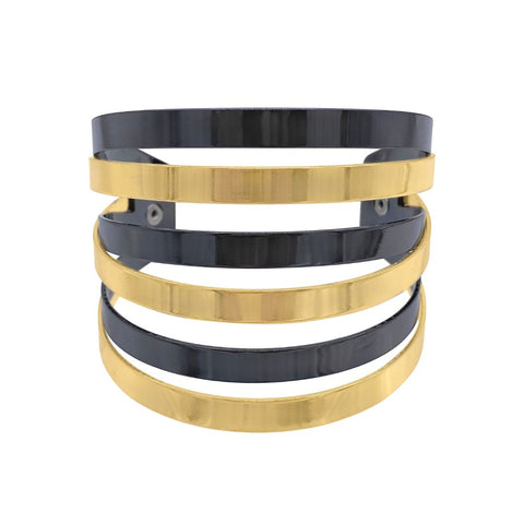 Multi Strand Black and Gold Cuff Bracelet