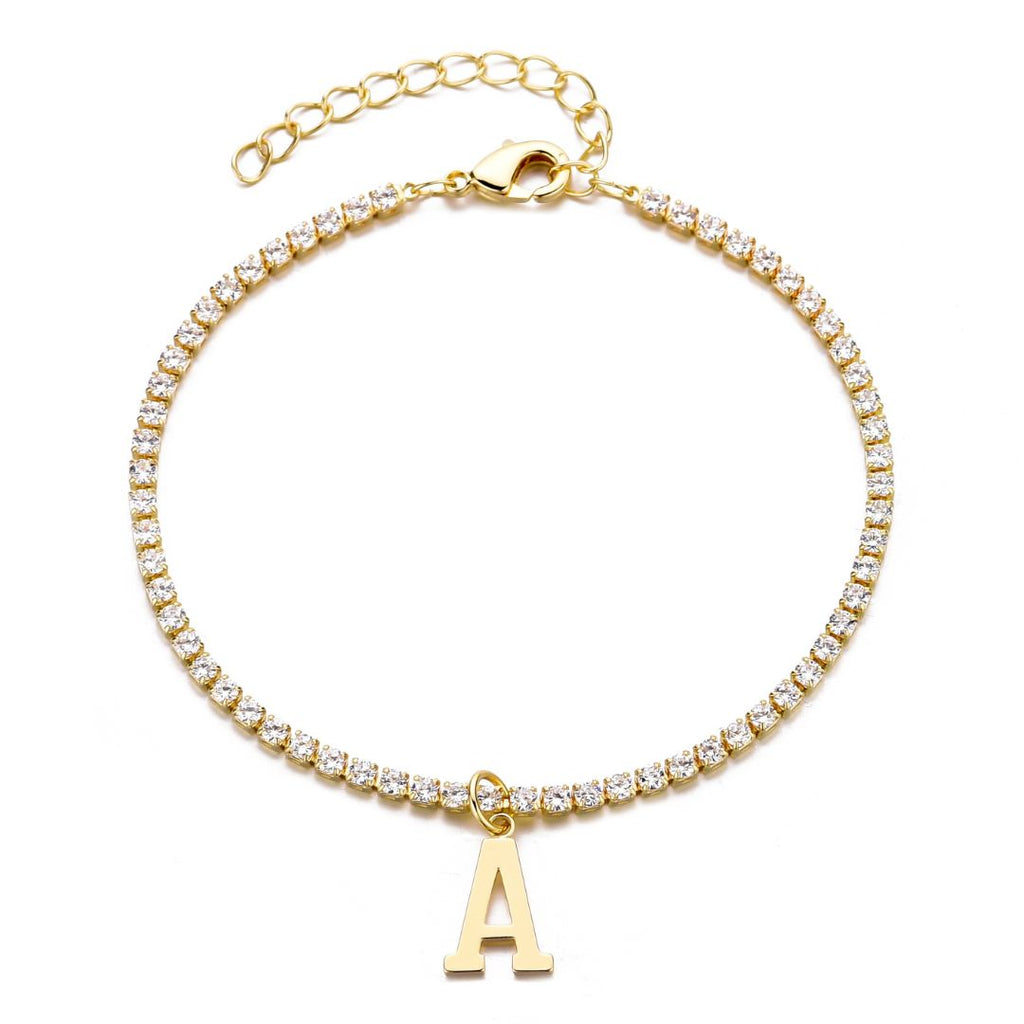 14k Gold Plated Tennis Bracelet with Initial Charm