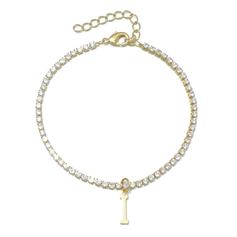 14k Gold Plated Tennis Bracelet with Initial Charm