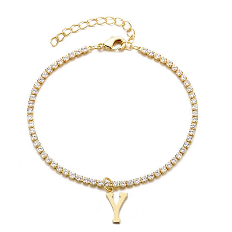 14k Gold Plated Tennis Bracelet with Initial Charm