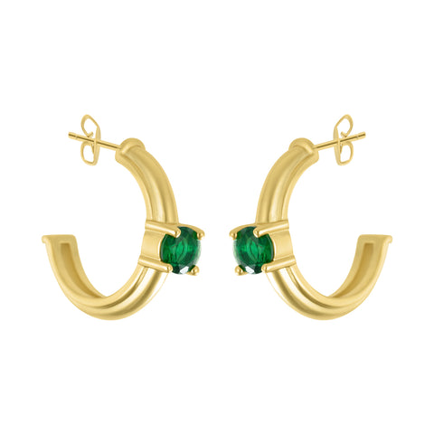 Hoops with Emerald Stone gold
