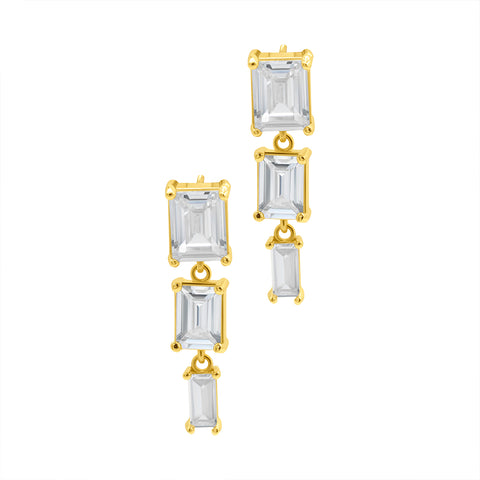 Crystal Rectangle Drop Earrings gold