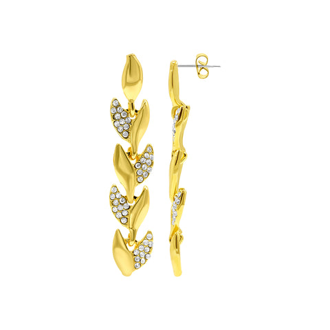 14K Gold Plated Crystal Leaf Earrings