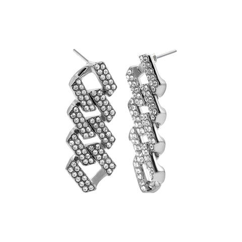 Silver Plated Edgy Cuban Chain Crystal Drop Earrings