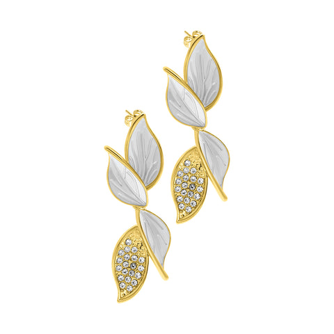 14K Gold Plated Crystal Flower Branch Leaf Earrings