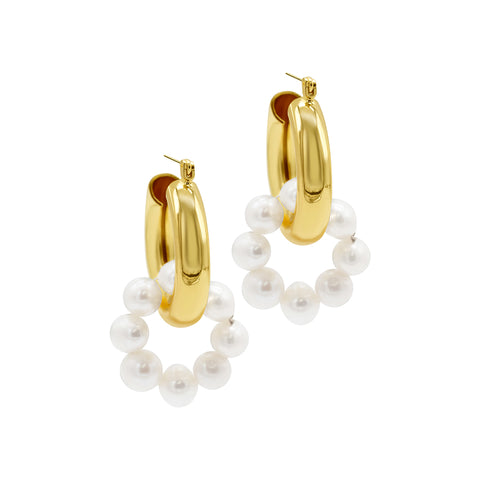 14K Gold Plated Hoop And Pearl Drop And Dangle Earrings