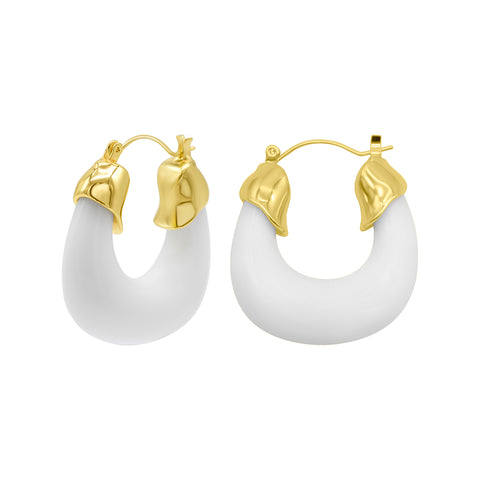 14K Gold Plated White Lucite Boxy Hoop Earrings