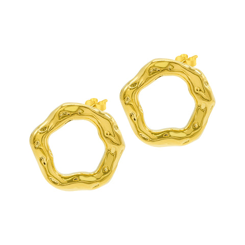 Tarnish Resistant 14K Gold Plated Hammered Open Circle Earrings