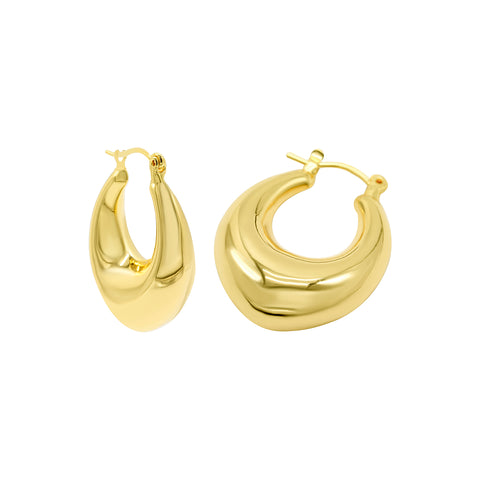 14K Gold Plated Domed Oval Hoop Earrings