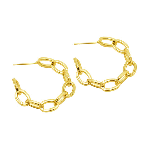 14K Gold Plated Chain Link Hoop Earrings