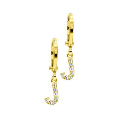 14K Gold Plated Initial Pave Huggie Hoop Earrings