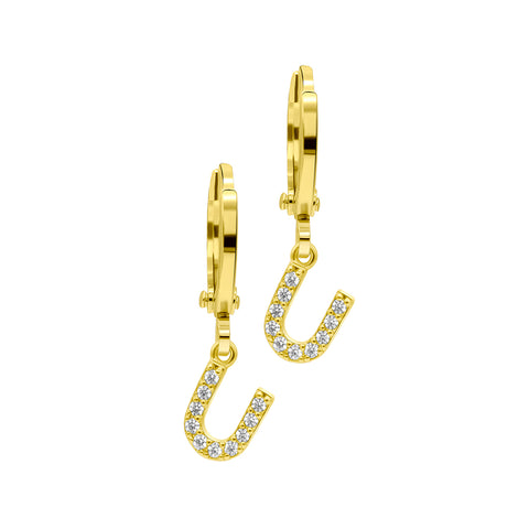 14K Gold Plated Initial Pave Huggie Hoop Earrings