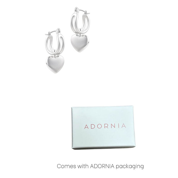 Silver Plated Heart Huggie Earrings – ADORNIA Silver Plated Heart Huggie Earrings – ADORNIA