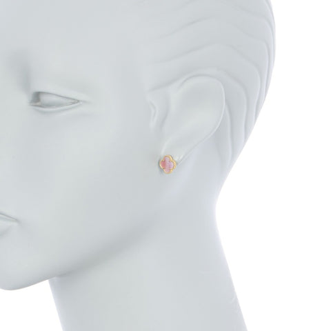 Pink Mother of Pearl Flower Stud Earrings gold