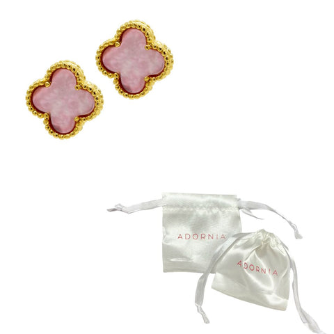 Pink Mother of Pearl Flower Stud Earrings gold