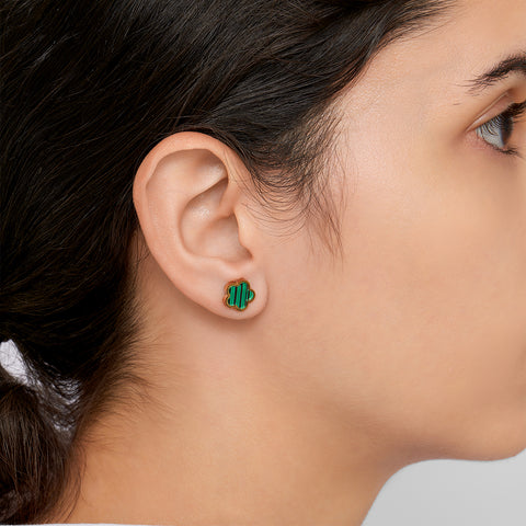 Green Clover Stud Earrings gold