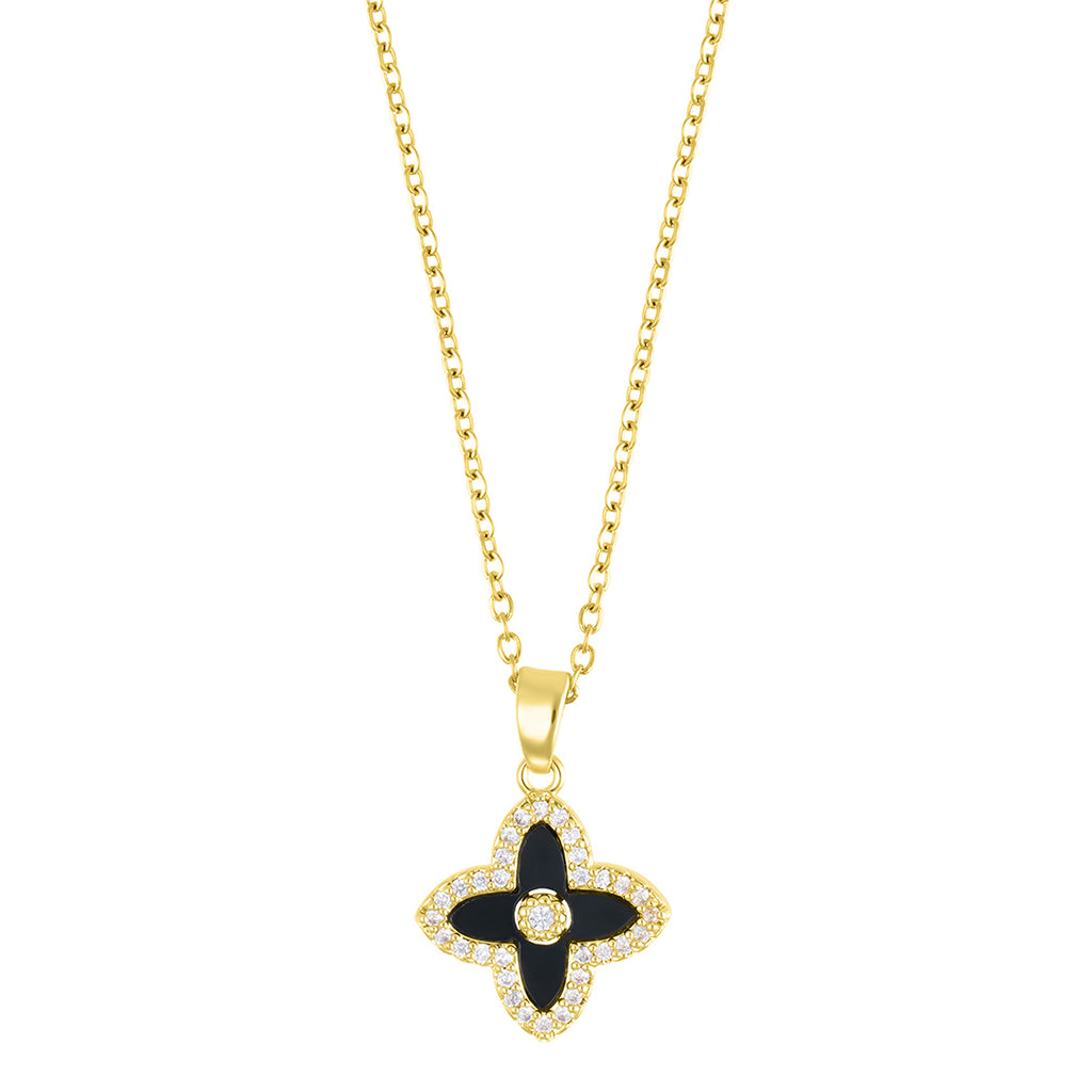 14k Gold Plated Black Clover Necklace