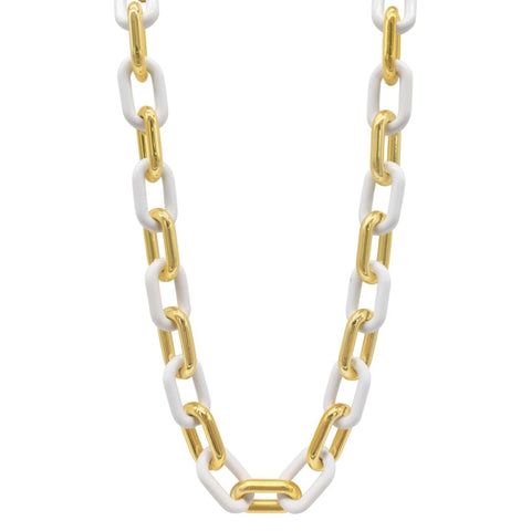White Enamel and Gold Link Oversized Necklace