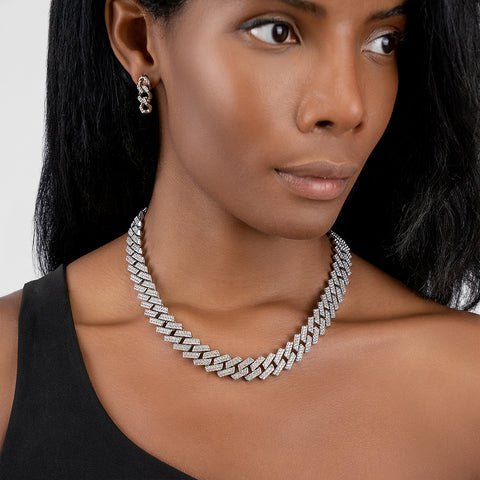 Edgy Cuban Crystal Chain Necklace silver