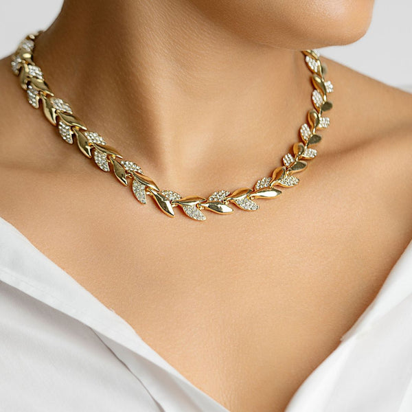 14k Gold Plated Crystal Leaf Necklace – ADORNIA - Main Image