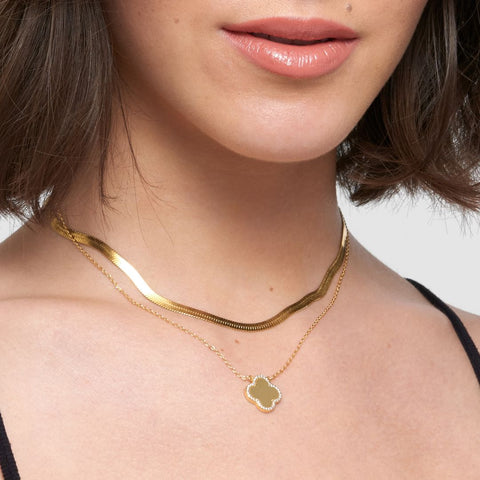 14k Gold Plated Clover Halo Necklace