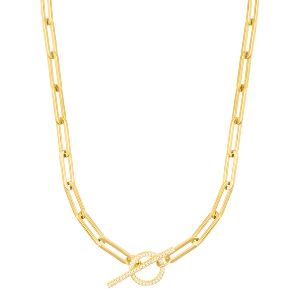 14k Gold Plated Paperclip CZ Toggle Necklace – ADORNIA