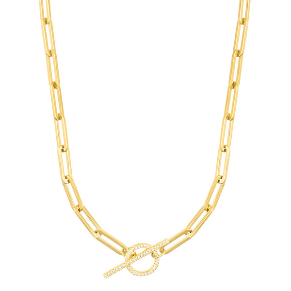14k Gold Plated Paperclip CZ Toggle Necklace – ADORNIA