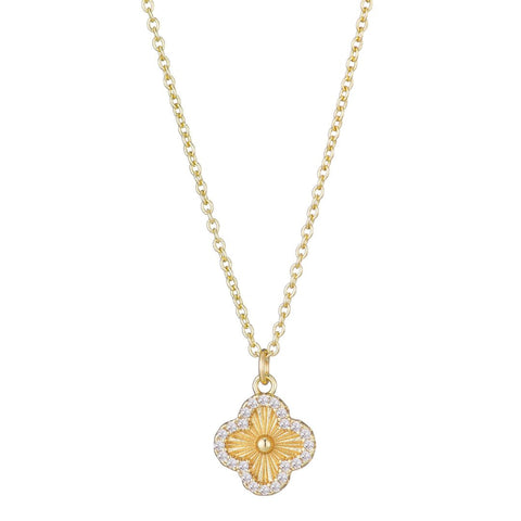Button Clover CZ Halo Necklace