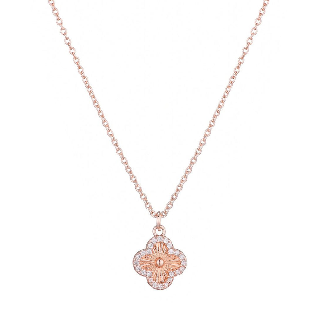Button Clover CZ Halo Necklace