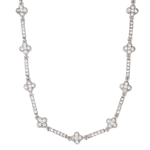 Silver Plated Crystal Clover Tennis Necklace – ADORNIA