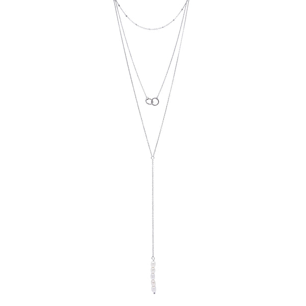 Adornia Freshwater Pearl Y- Lariat Layered Necklace silver – ADORNIA