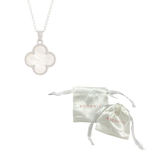 White Mother of Pearl Flower Necklace silver yellow gold
