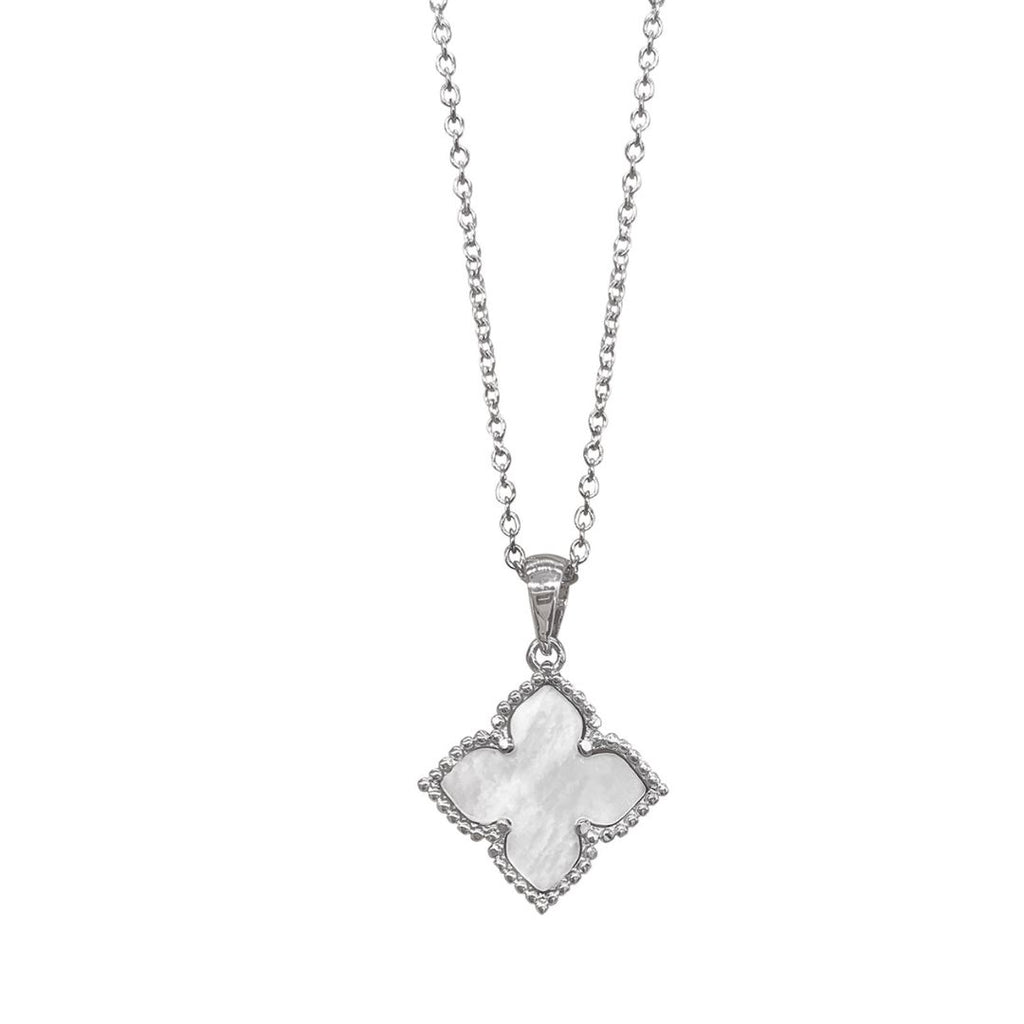 Rhodium Plated Flower White Mother of Pearl Necklace