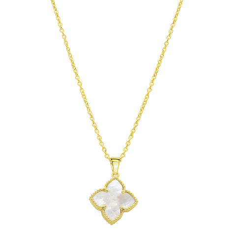 Rhodium Plated Flower White Mother of Pearl Necklace