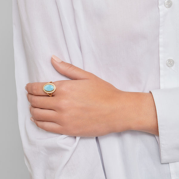 ◯larimar◯ 14k Gold Vermeil Larimar Halo Ring – ADORNIA