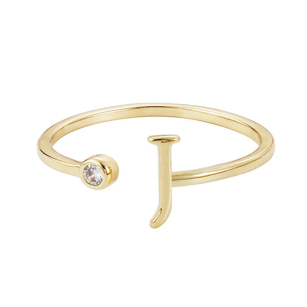 14k Gold Plated Adjustable CZ Initial Ring – ADORNIA