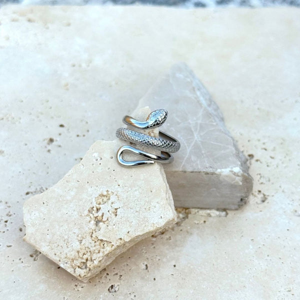 Tarnish Resistant Silver Curvy Snake Ring – ADORNIA