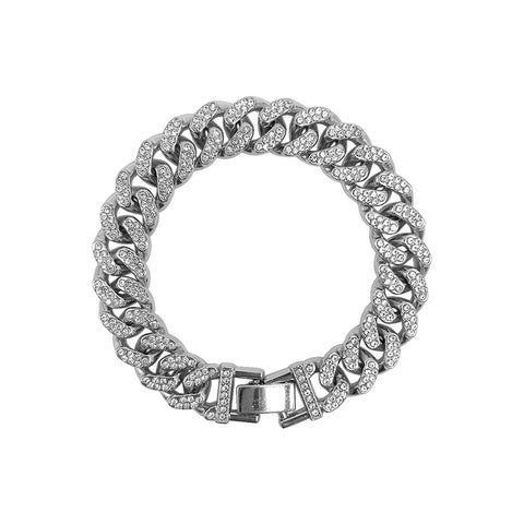 Flat Curb CZ Chain Bracelet silver