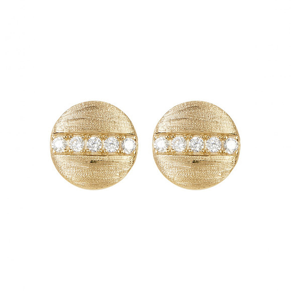 14k Gold Plated Pave Line Round Disc Studs