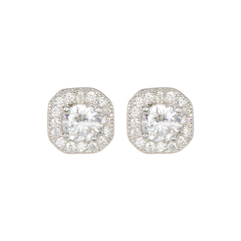 Rhodium Plated Vintage Crystal Cushion Halo Earrings