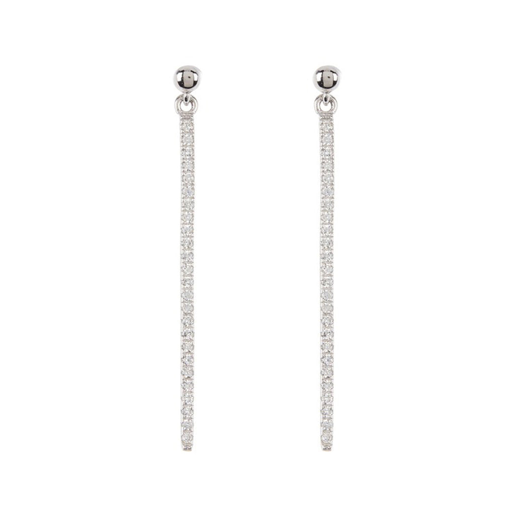 Rhodium Plated Crystal Linear Drop Earrings
