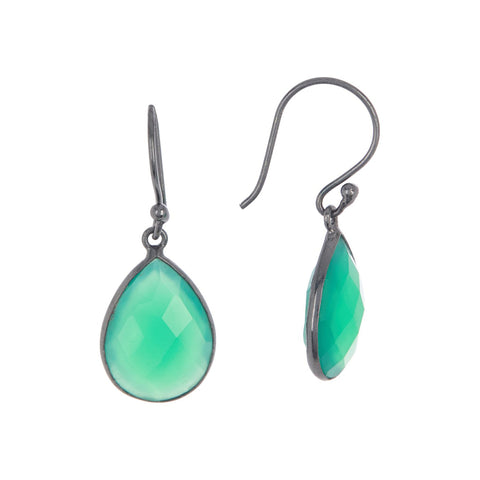 Pear Drop Green Onyx Earrings silver