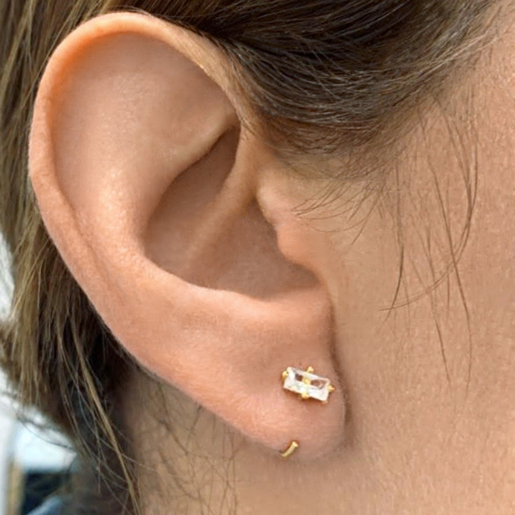 14k Gold Plated Baguette Huggie Hook Hoops