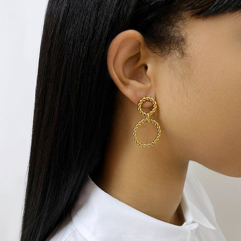Cable Drop and Dangle Hoops gold
