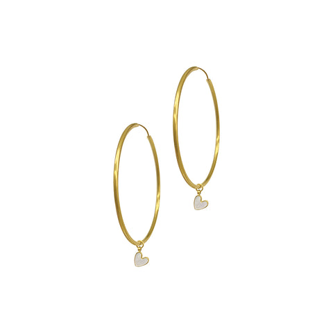 Mother of Pearl Heart Hoop Earring gold