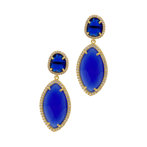 Blue Drop Marquis Halo Earrings gold
