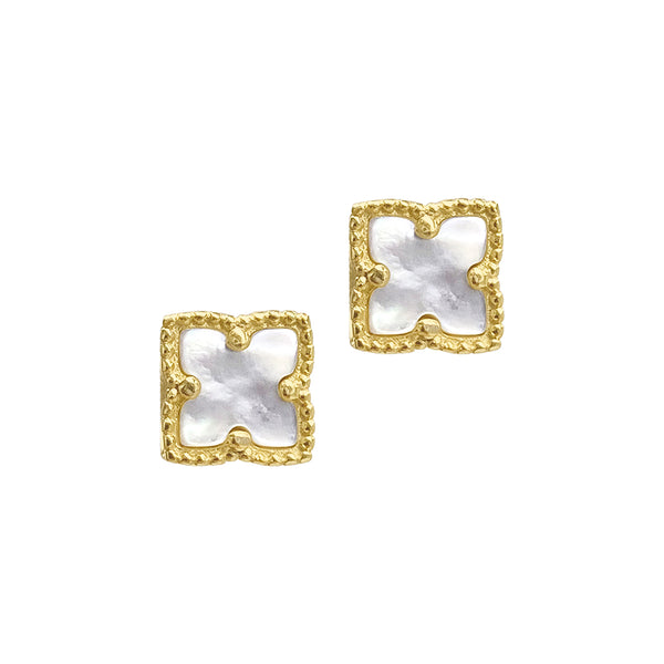 【HYERES LOR】22FW★ [SALE] Penny d`Or 14K earring S Sterling Silver Mother Of Pearl Huggie Hoop Earrings