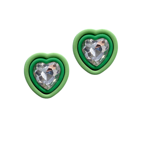 Green Heart Halo Crystal Studs