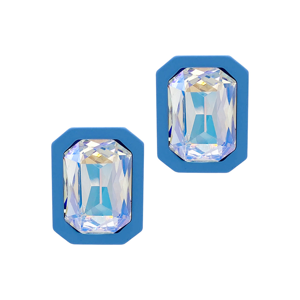 Blue Cushion Halo Crystal Studs